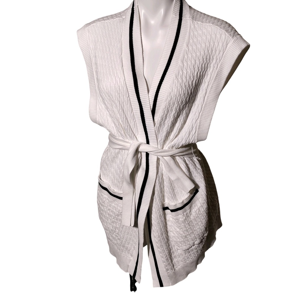 Varley Natoma Longline Cardigan Belt White w/Black Lines Sz Small